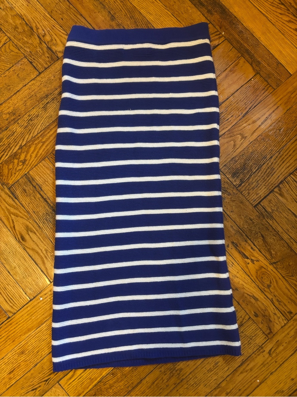 Mango Blue and White Striped Knit Pencil Skirt